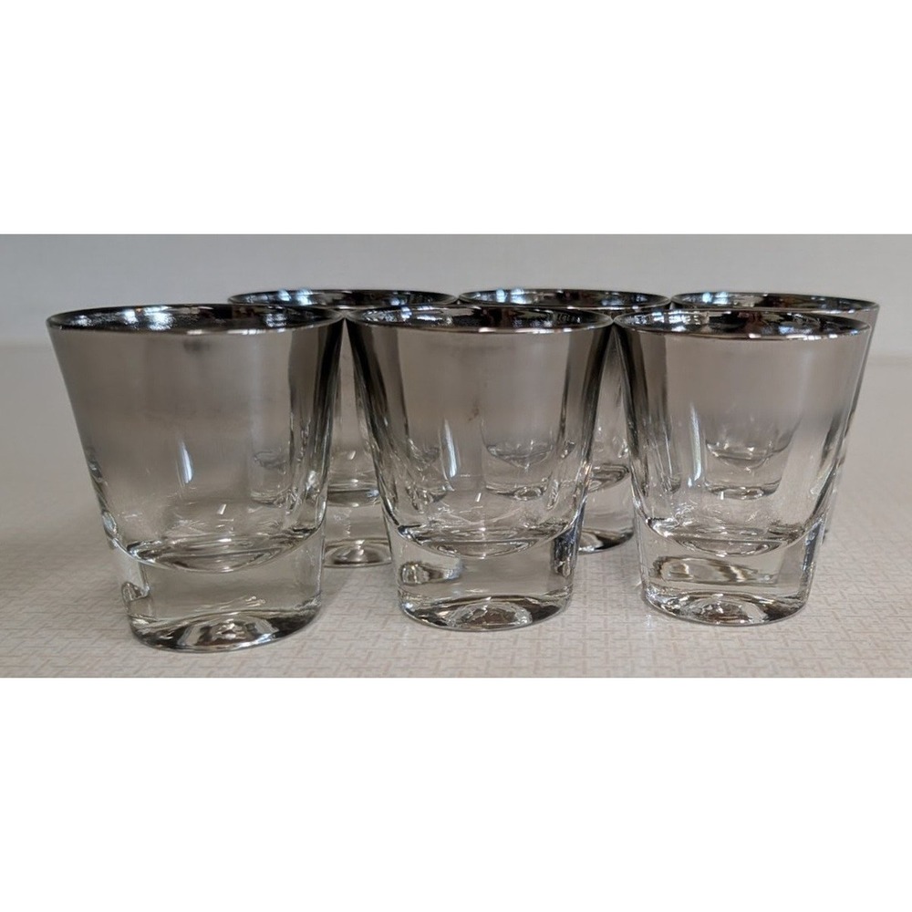 Vitreon Queen's Lusterware Shot Glass, Set of 6, Silver Mercury Fade, 1950s